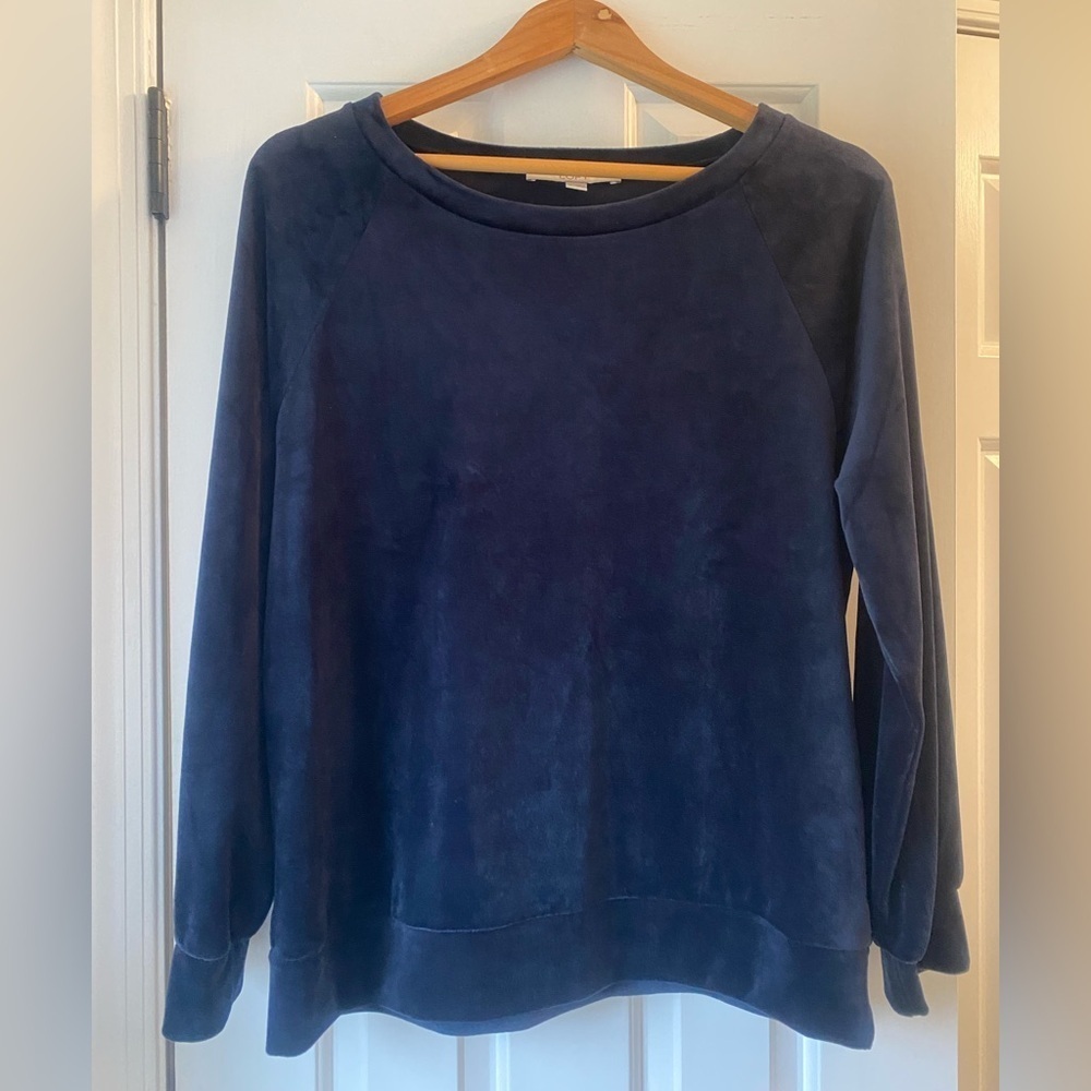 Loft Navy Blue Velvet Crew Neck Pullover. Size M
